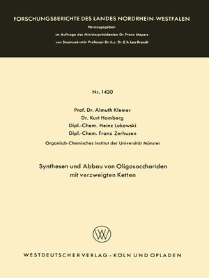 cover image of Synthesen und Abbau von Oligosacchariden mit verzweigten Ketten